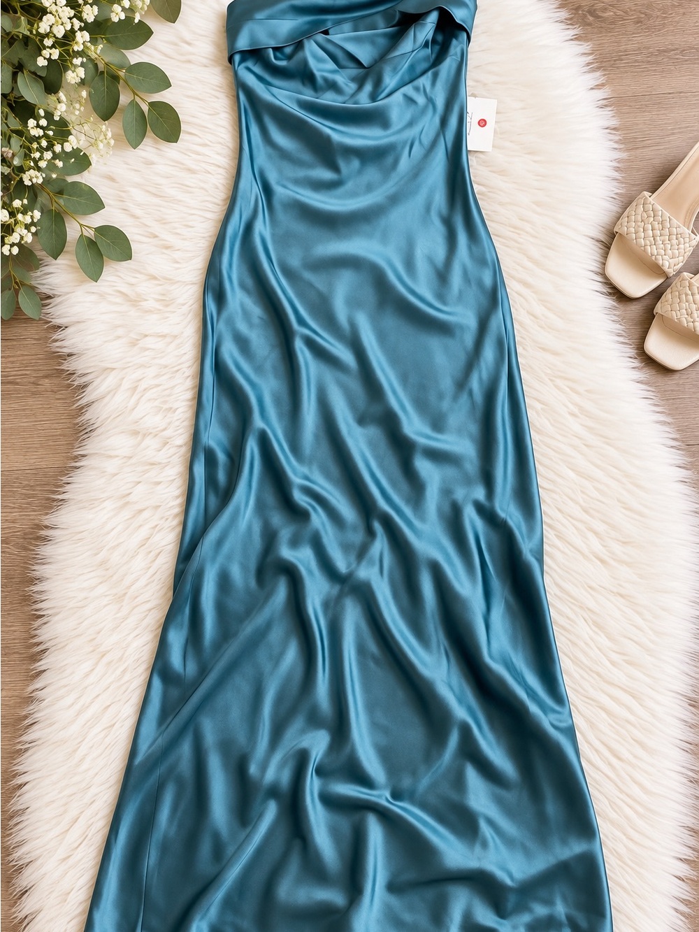 Cowl-Neck Satin Maxi Dress in Teal